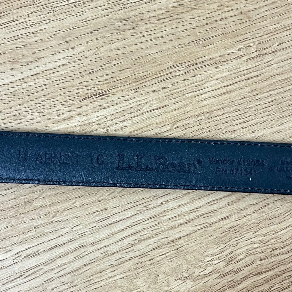 VTG L.L. Bean Classic Leather Belt Medium 10 Black Silver Nature Sun Flower